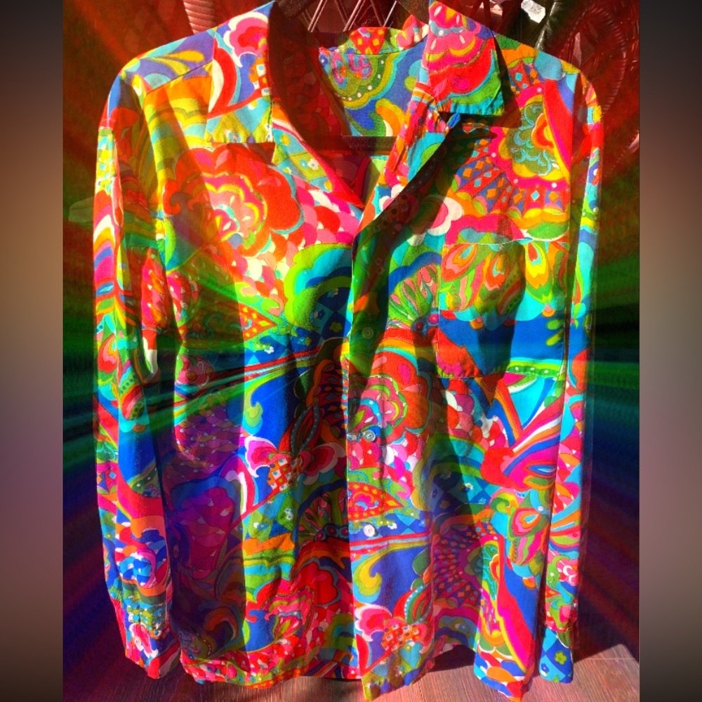 Vintage unisex psychedelic mod button up shirt